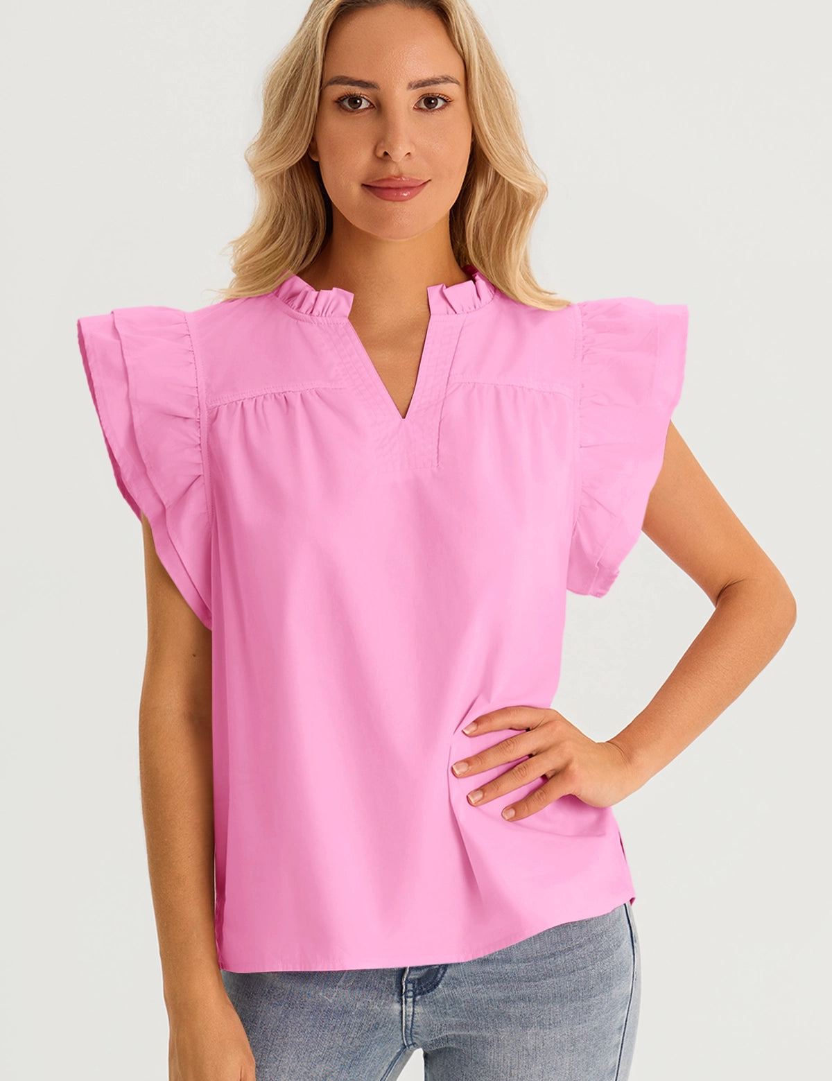 Womens Pink Ruffle Cap Sleeve Tank Tops 1