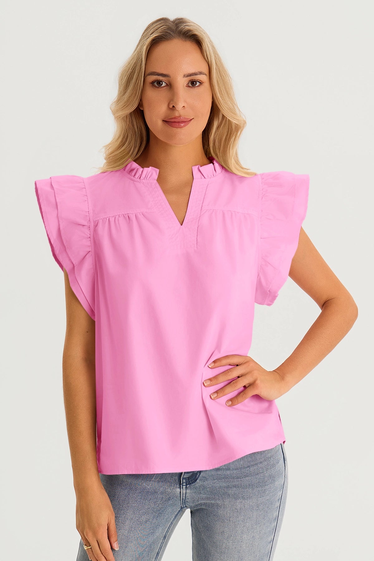 Womens Pink Ruffle Cap Sleeve Tank Tops 1