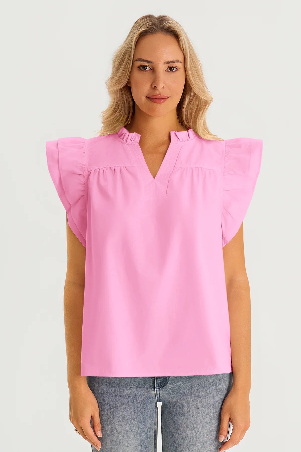 Womens Pink Ruffle Cap Sleeve Tank Tops | CicyBell