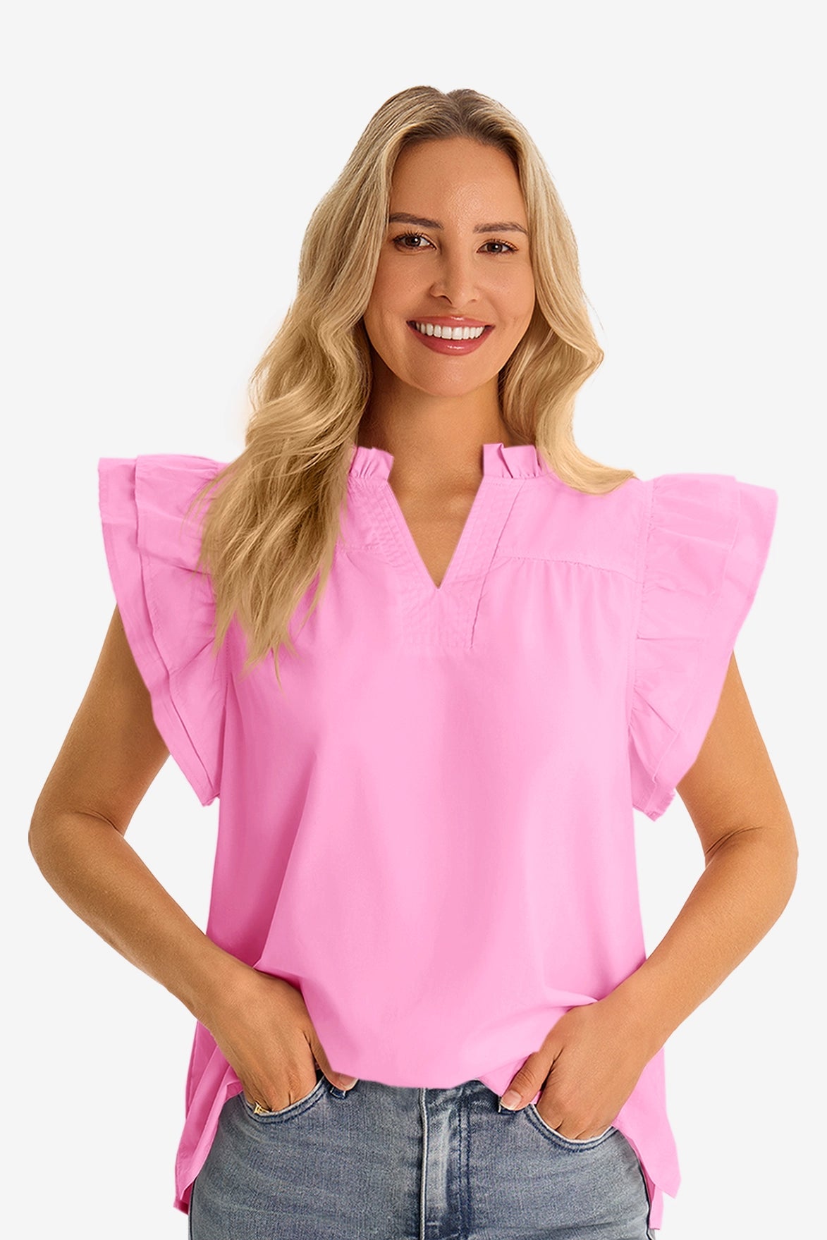 Womens Pink Ruffle Cap Sleeve Tank Tops 2