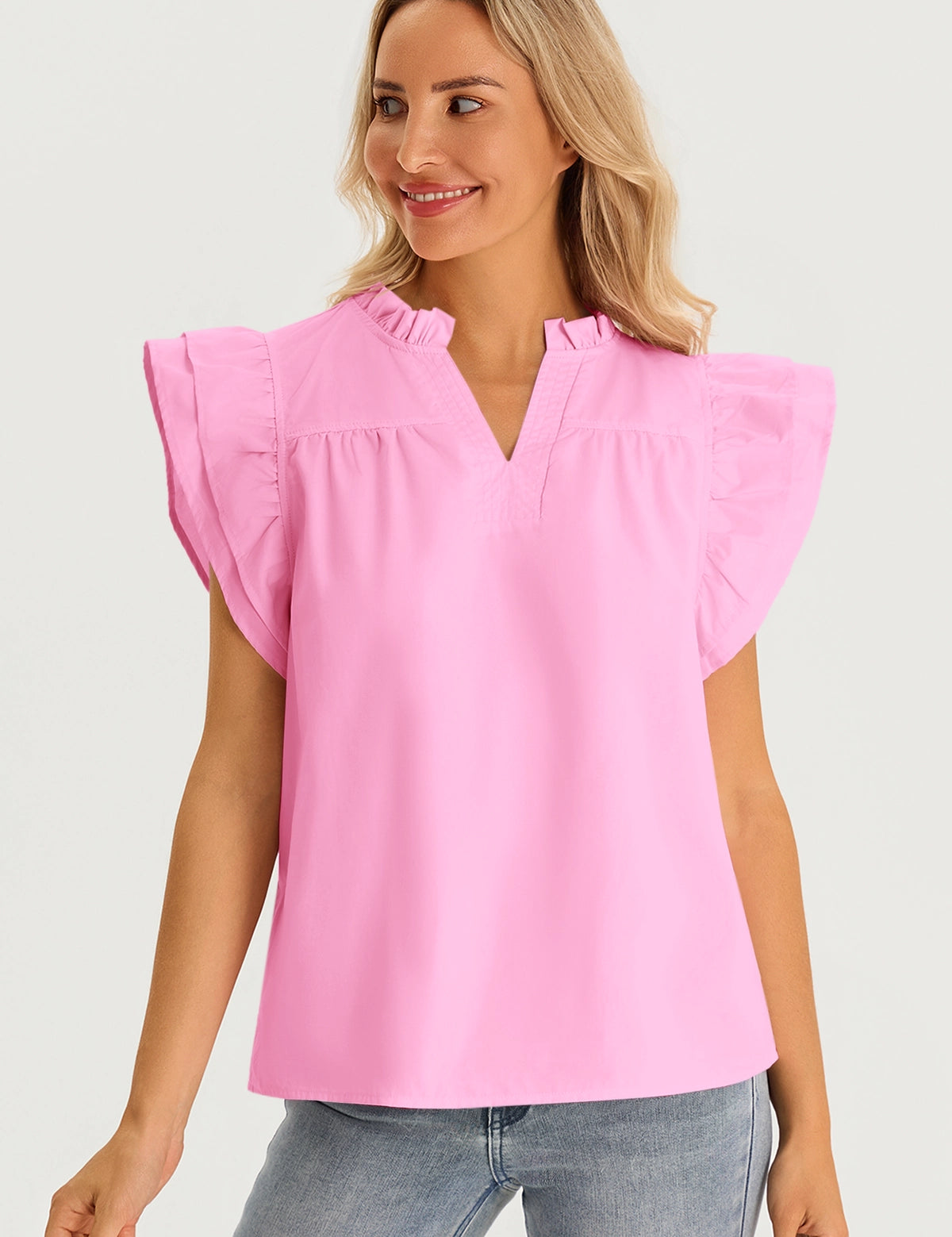 Womens Pink Ruffle Cap Sleeve Tank Tops 3