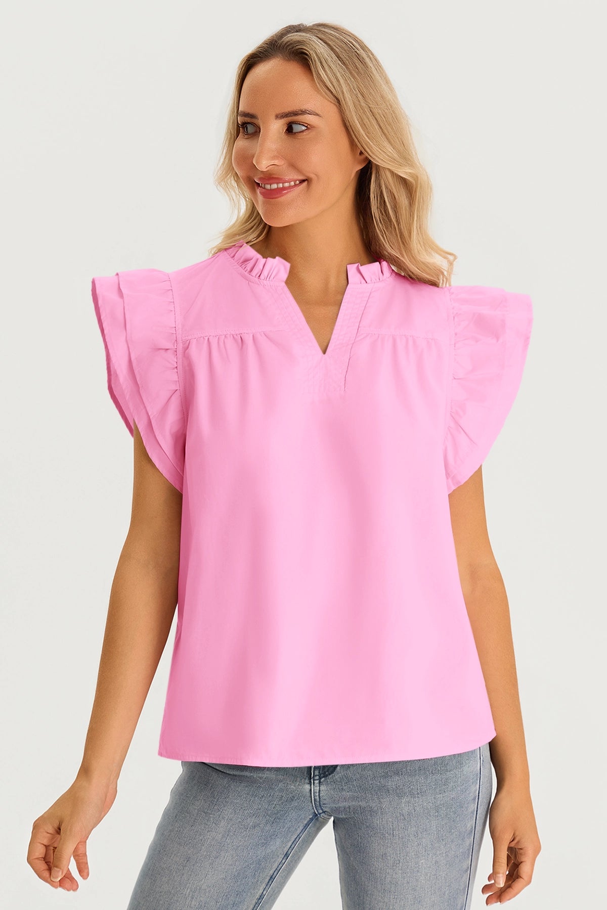 Womens Pink Ruffle Cap Sleeve Tank Tops 3