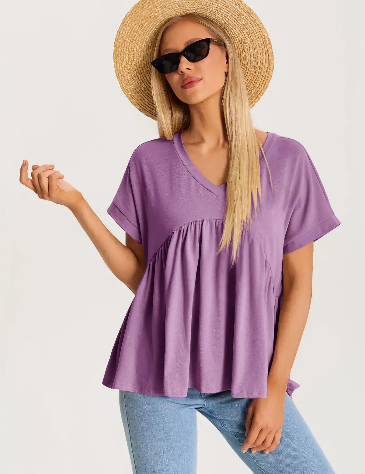 Womens Purple Summer Peplum Tops 3