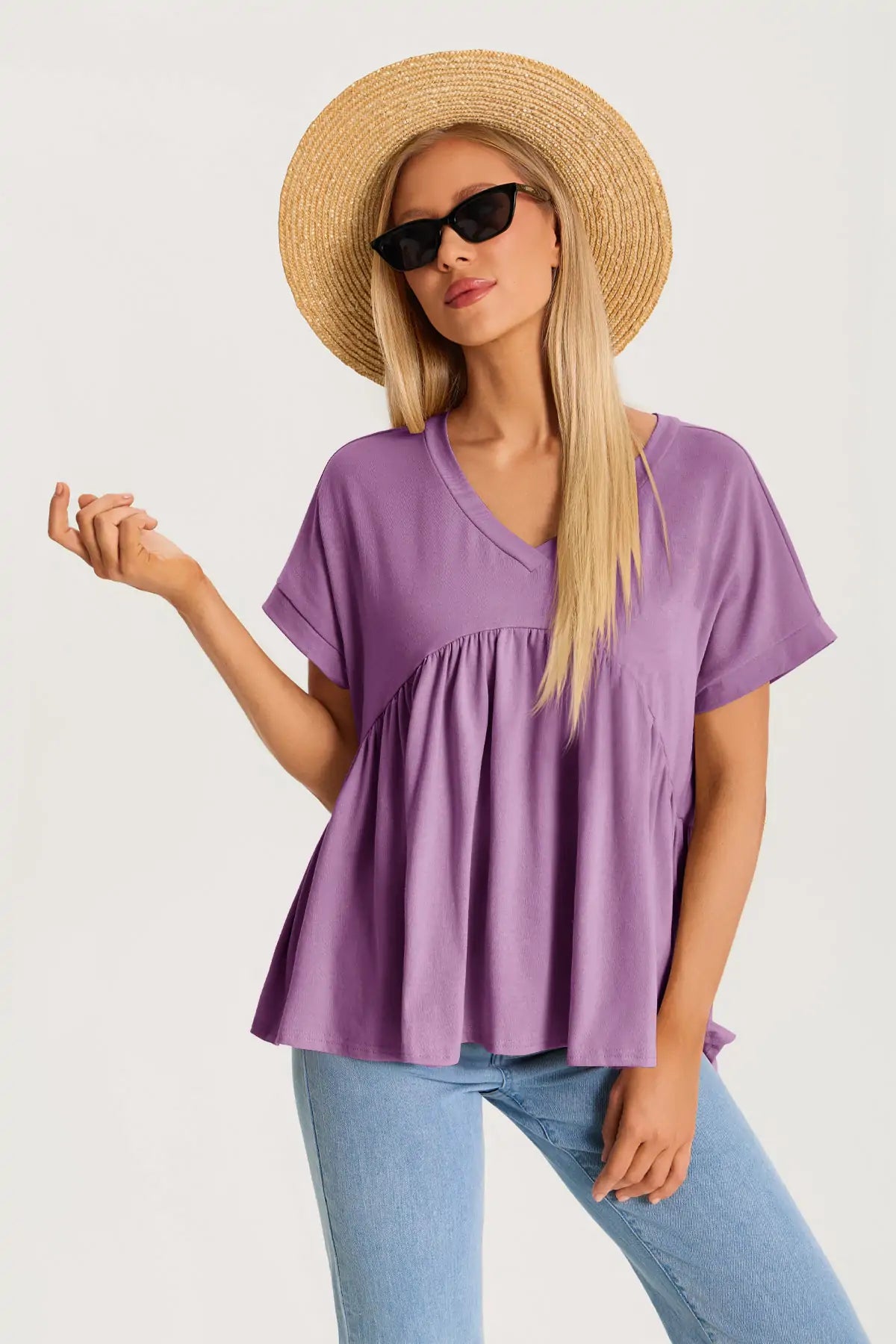Womens Purple Summer Peplum Tops 3