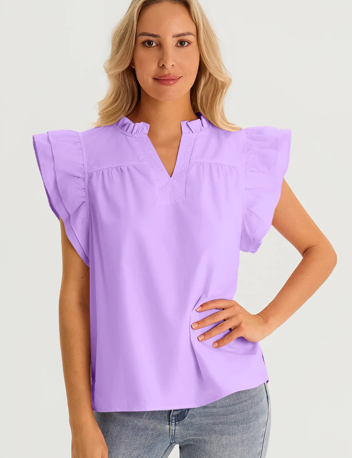 Womens Purple Ruffle Cap Sleeve Tank Tops 1