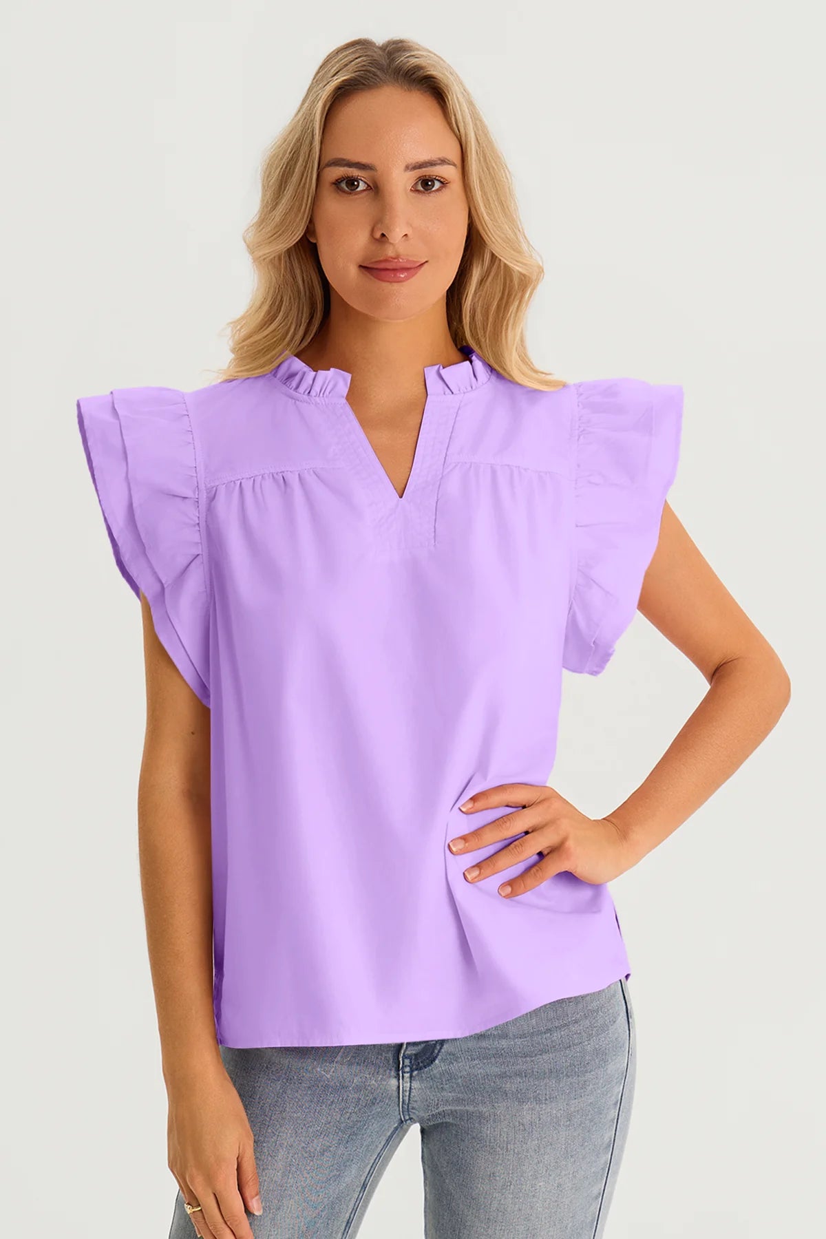 Womens Purple Ruffle Cap Sleeve Tank Tops 1