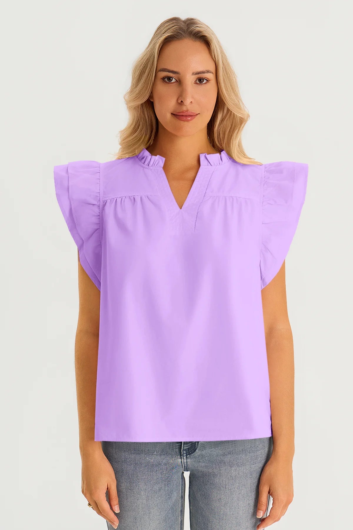 Womens Purple Ruffle Cap Sleeve Tank Tops | CicyBell