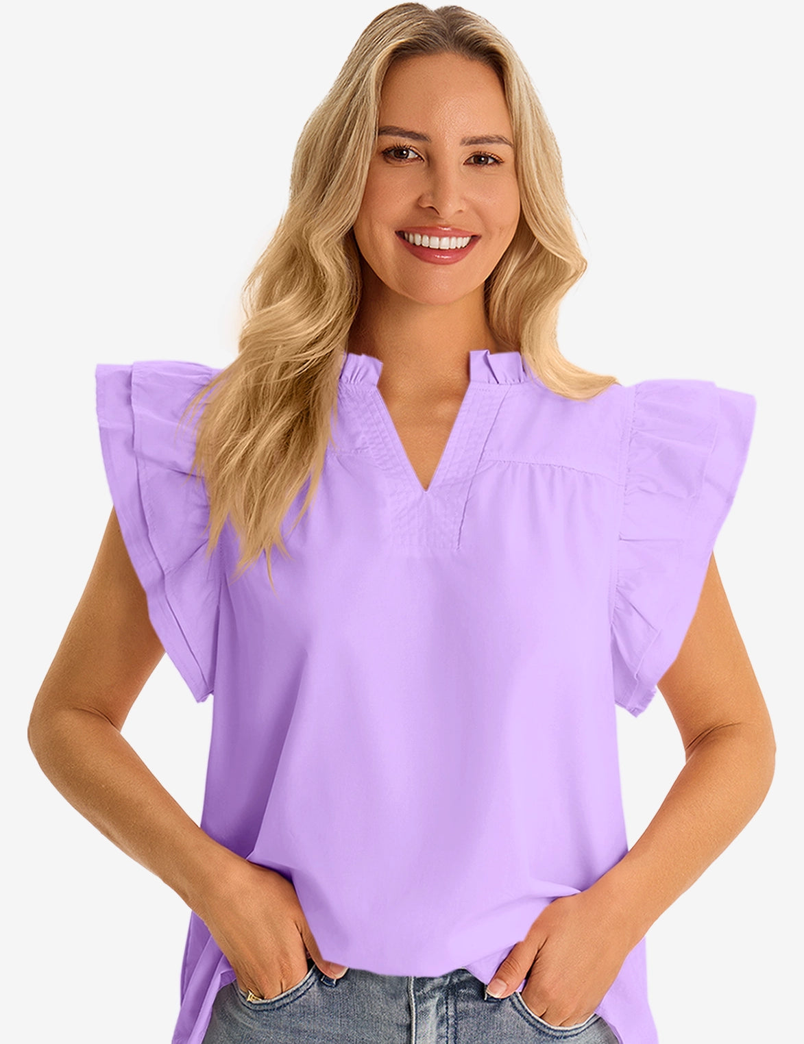 Womens Purple Ruffle Cap Sleeve Tank Tops 2