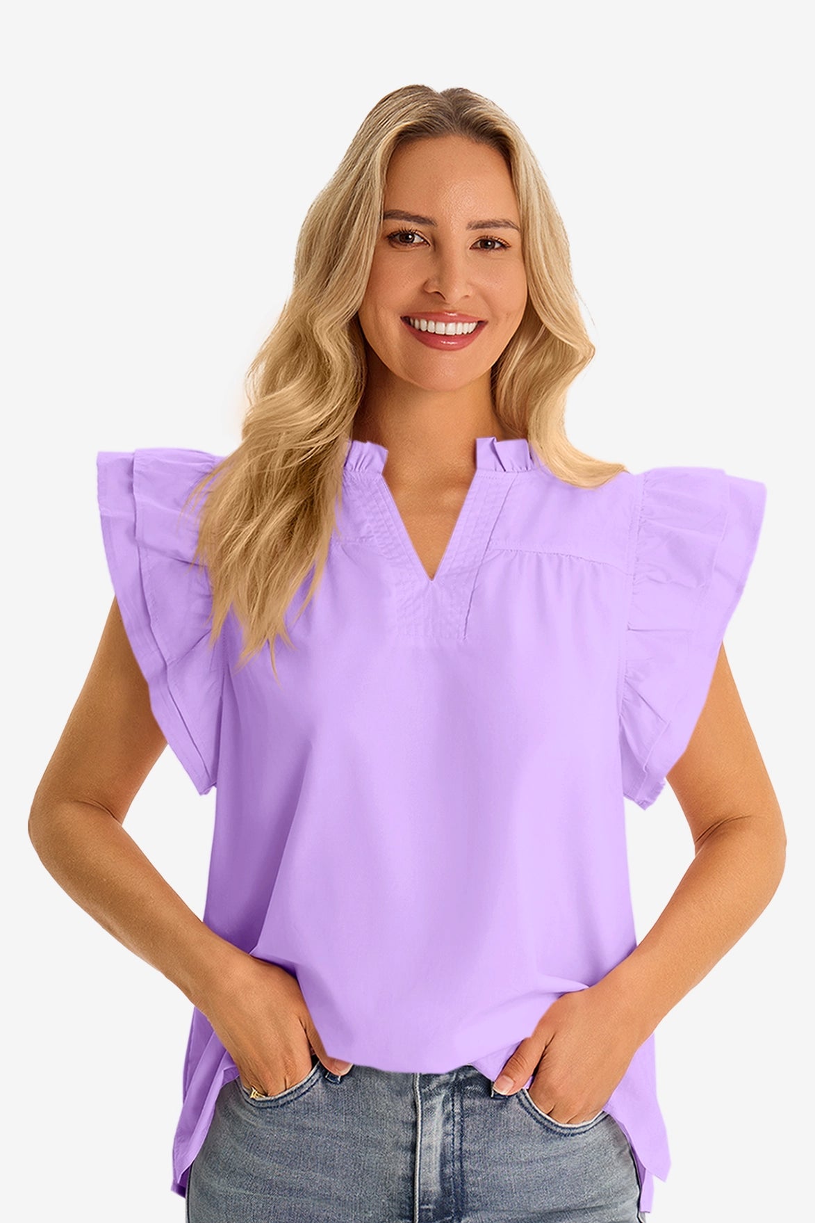 Womens Purple Ruffle Cap Sleeve Tank Tops 2