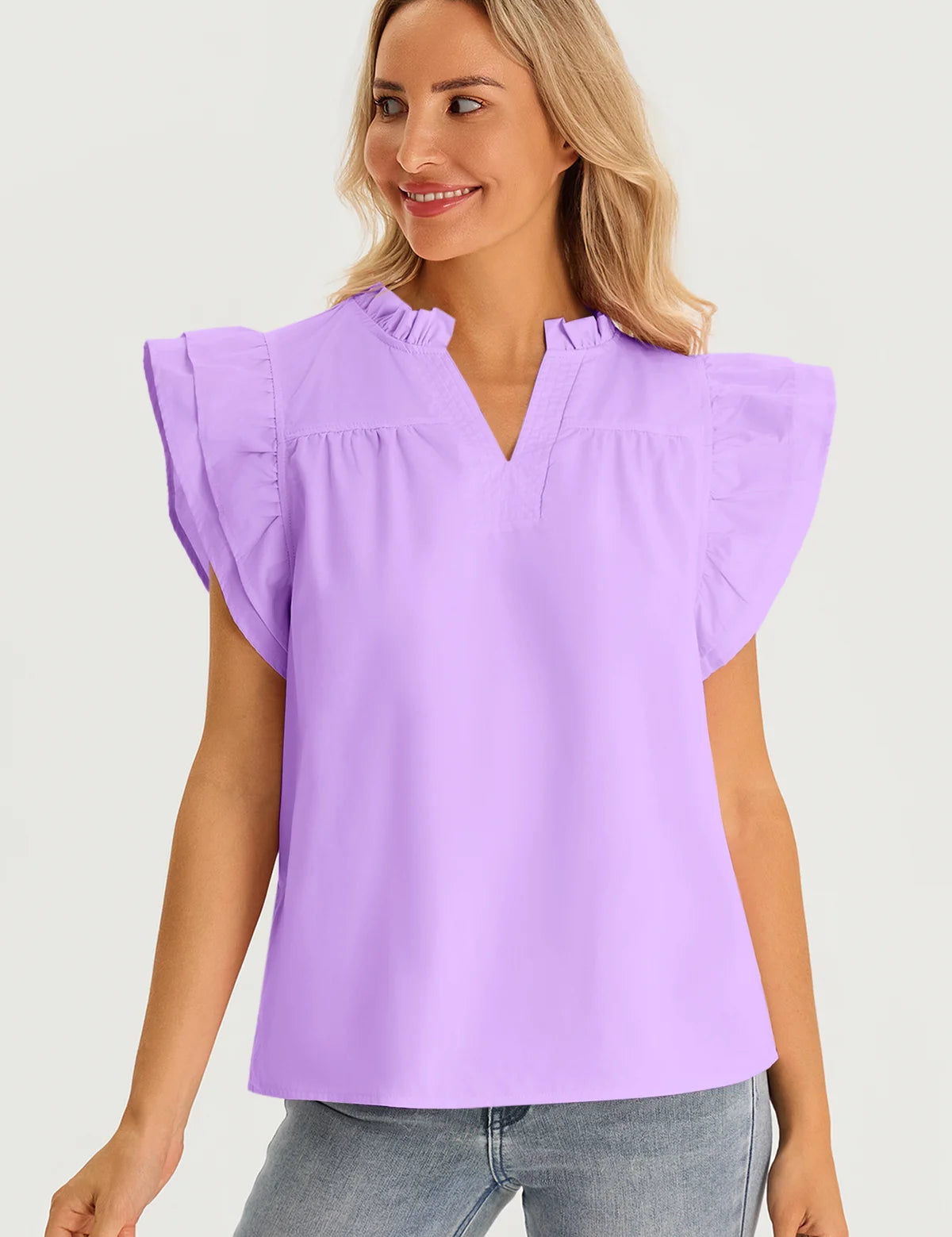 Womens Purple Ruffle Cap Sleeve Tank Tops 3