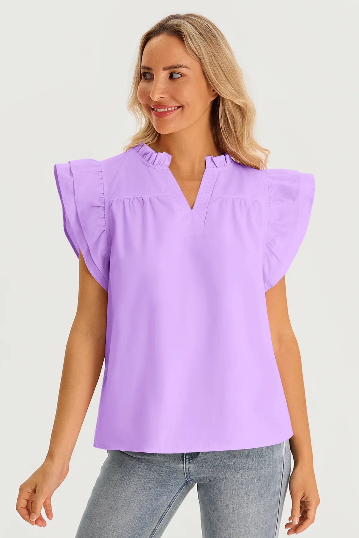 Womens Purple Ruffle Cap Sleeve Tank Tops 3