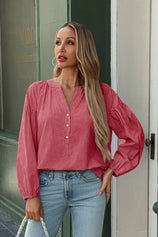 Womens Red Puff Long Sleeve Blouse 1