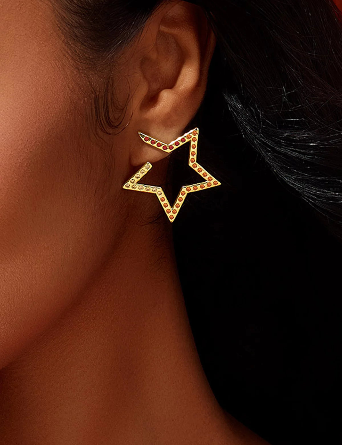 Women Red Hollow Star Earring 2