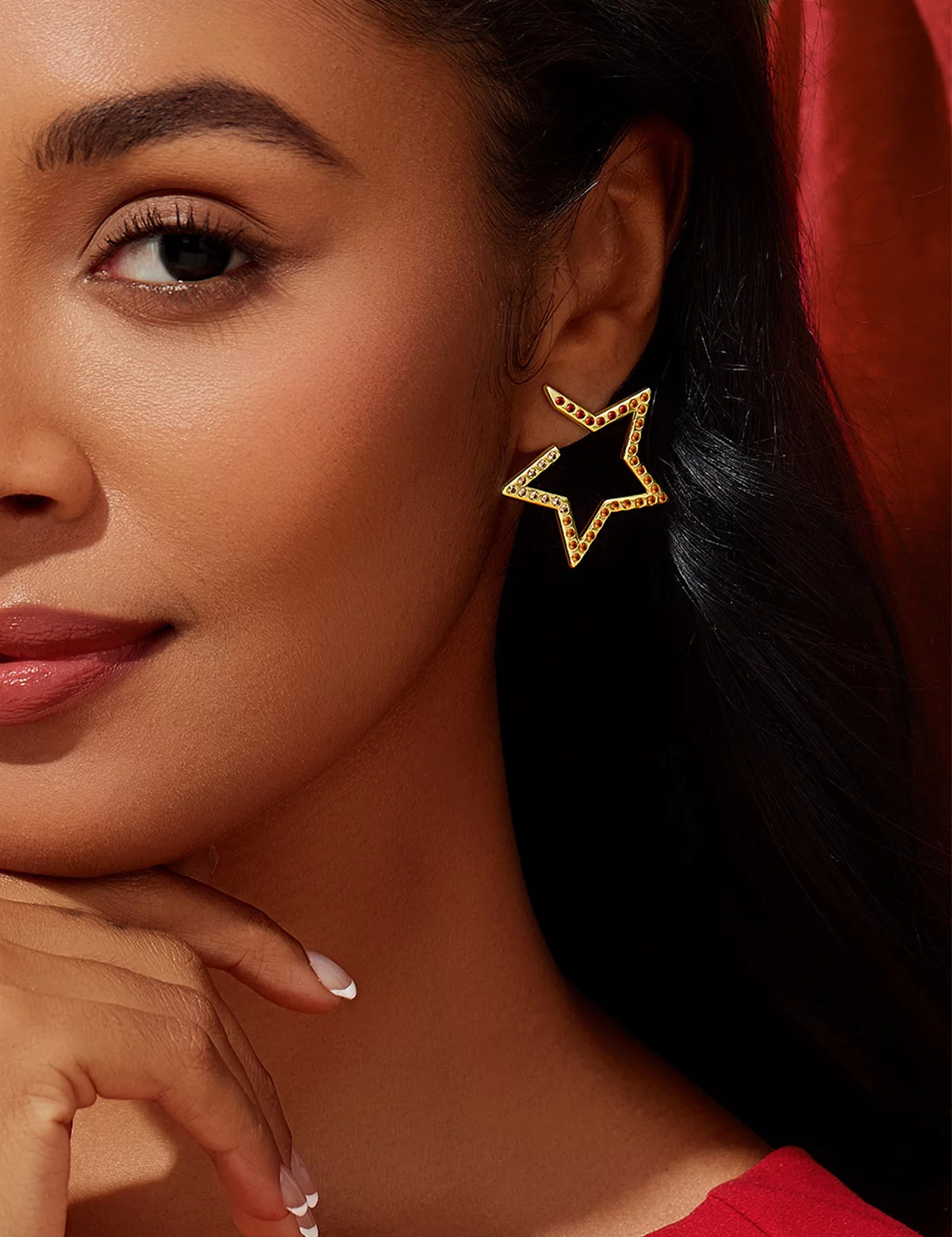 Women Red Hollow Star Earring 3