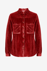 Womens Red Velvet Button Down Shirt | CicyBell