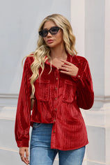 Womens Red Velvet Button Down Shirt | CicyBell