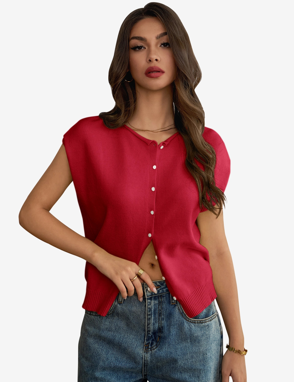 Womens Red Cap Sleeve Sweater Vest