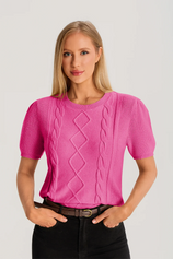 Womens Rose Red Puff Short Sleeve Sweater 3