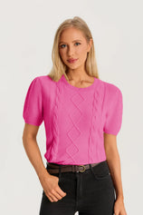 Womens Rose Red Puff Short Sleeve Sweater | CicyBell