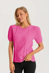 Womens Rose Red Puff Short Sleeve Sweater | CicyBell