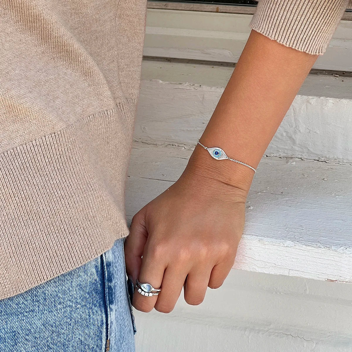 Cicy Bell Womens Silver Evil Eye Link Bracelets