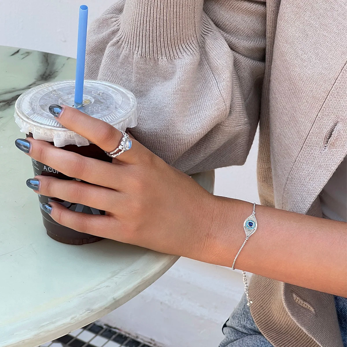 Cicy Bell Womens Silver Evil Eye Link Bracelets