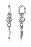 Womens Silver Skull Dangle Hoop Earrings 1