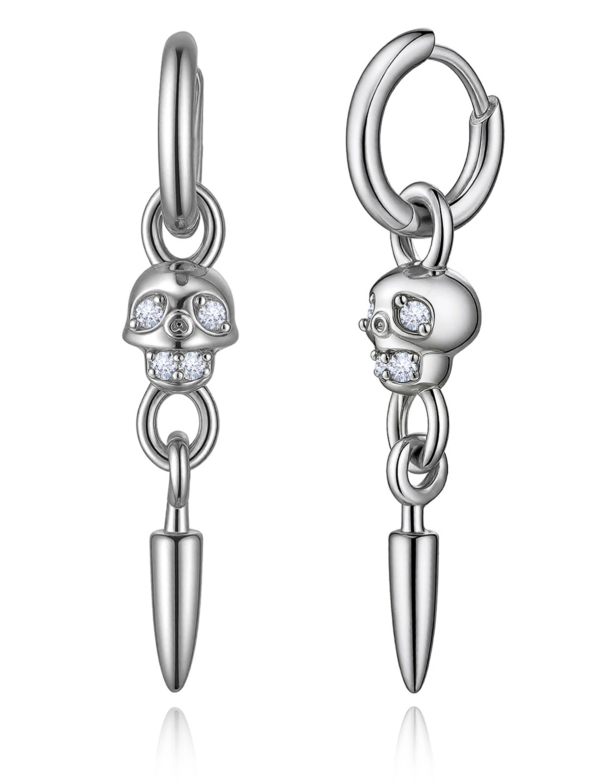 Womens Silver Skull Dangle Hoop Earrings 1