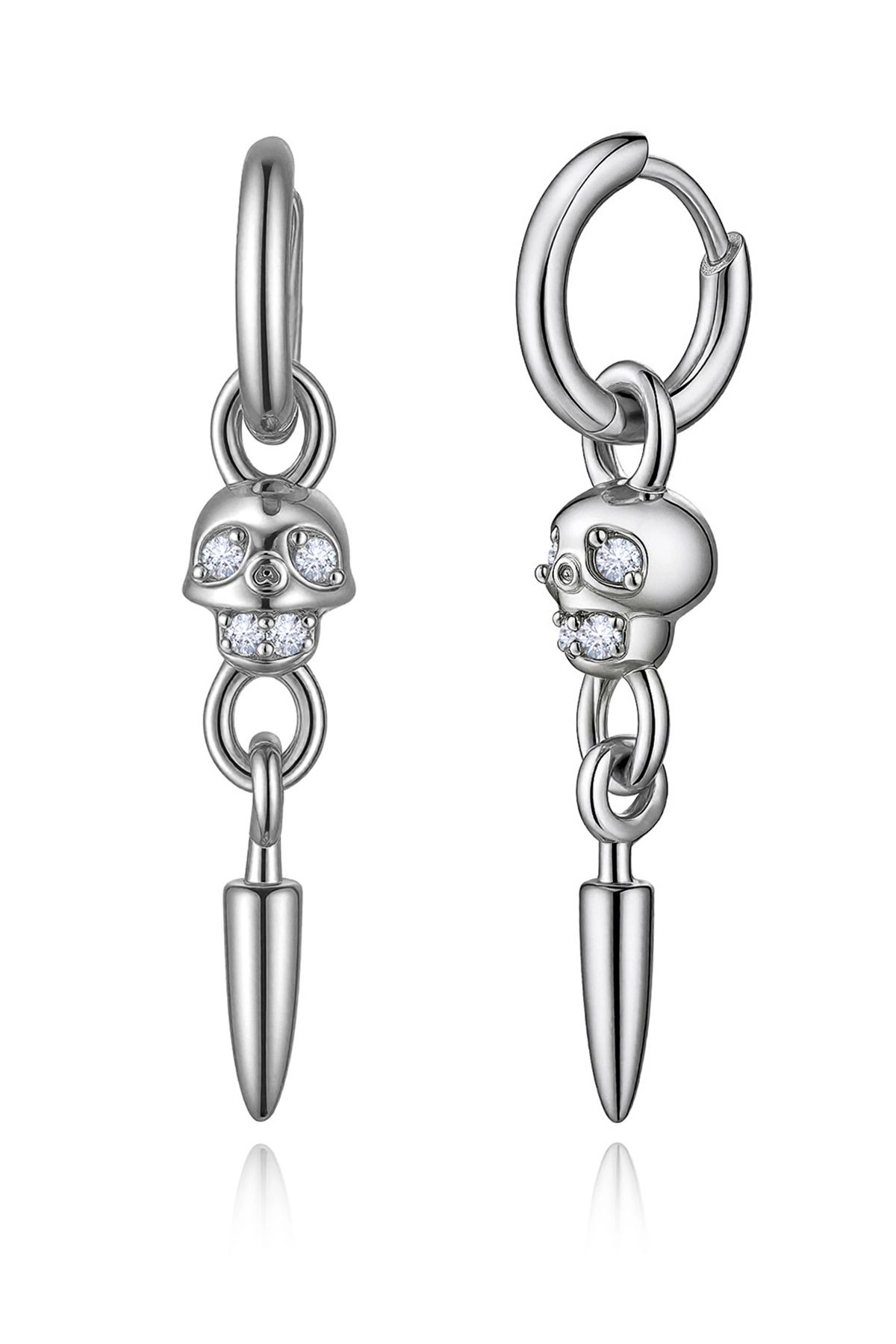 Womens Silver Skull Dangle Hoop Earrings 1