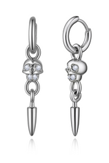 Womens Silver Skull Dangle Hoop Earrings 1