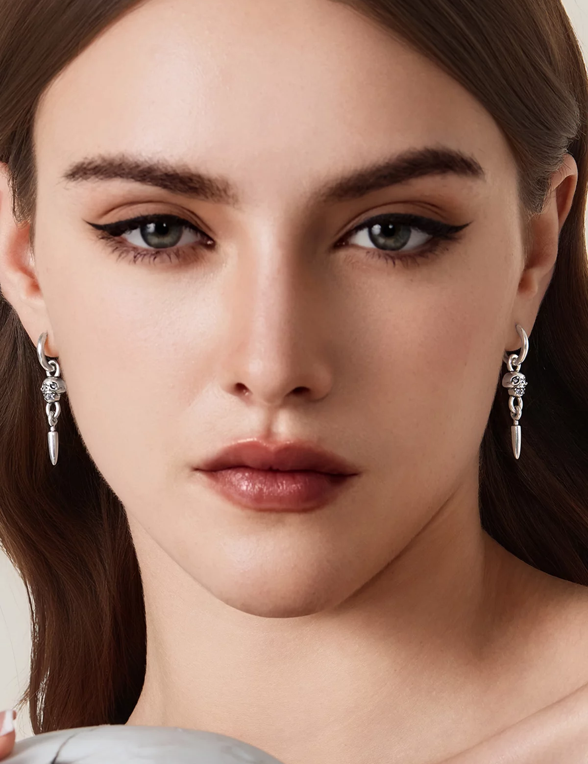 Womens Silver Skull Dangle Hoop Earrings 2
