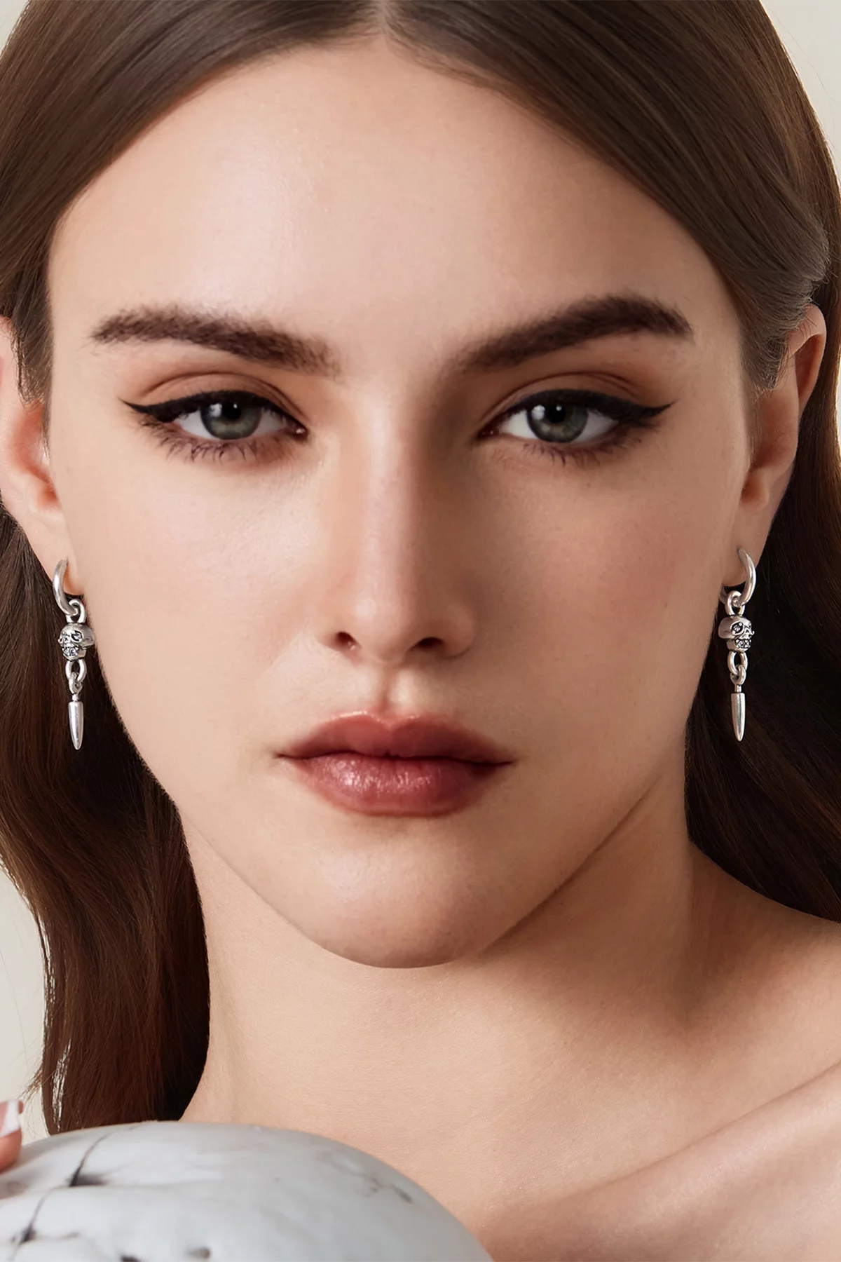 Womens Silver Skull Dangle Hoop Earrings 2