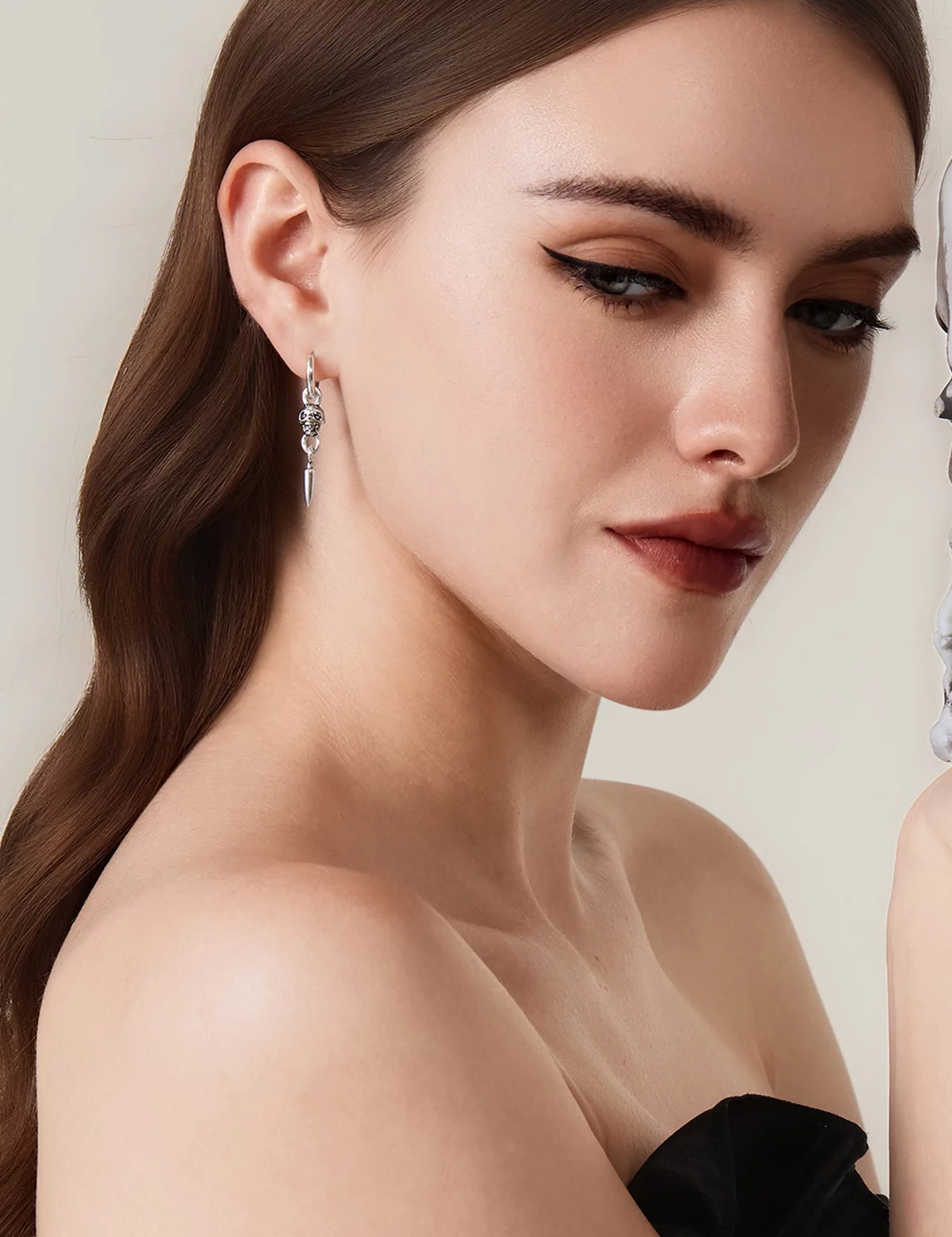 Womens Silver Skull Dangle Hoop Earrings 3