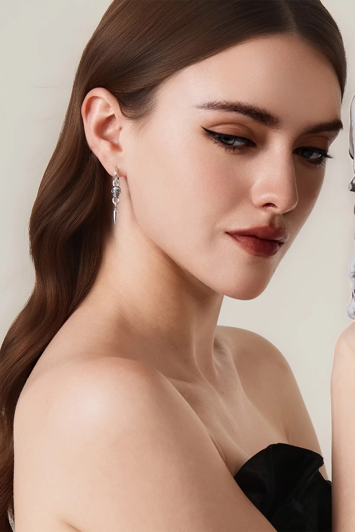 Womens Silver Skull Dangle Hoop Earrings 3
