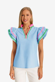 Womens Sky Blue Color Block Blouses 1
