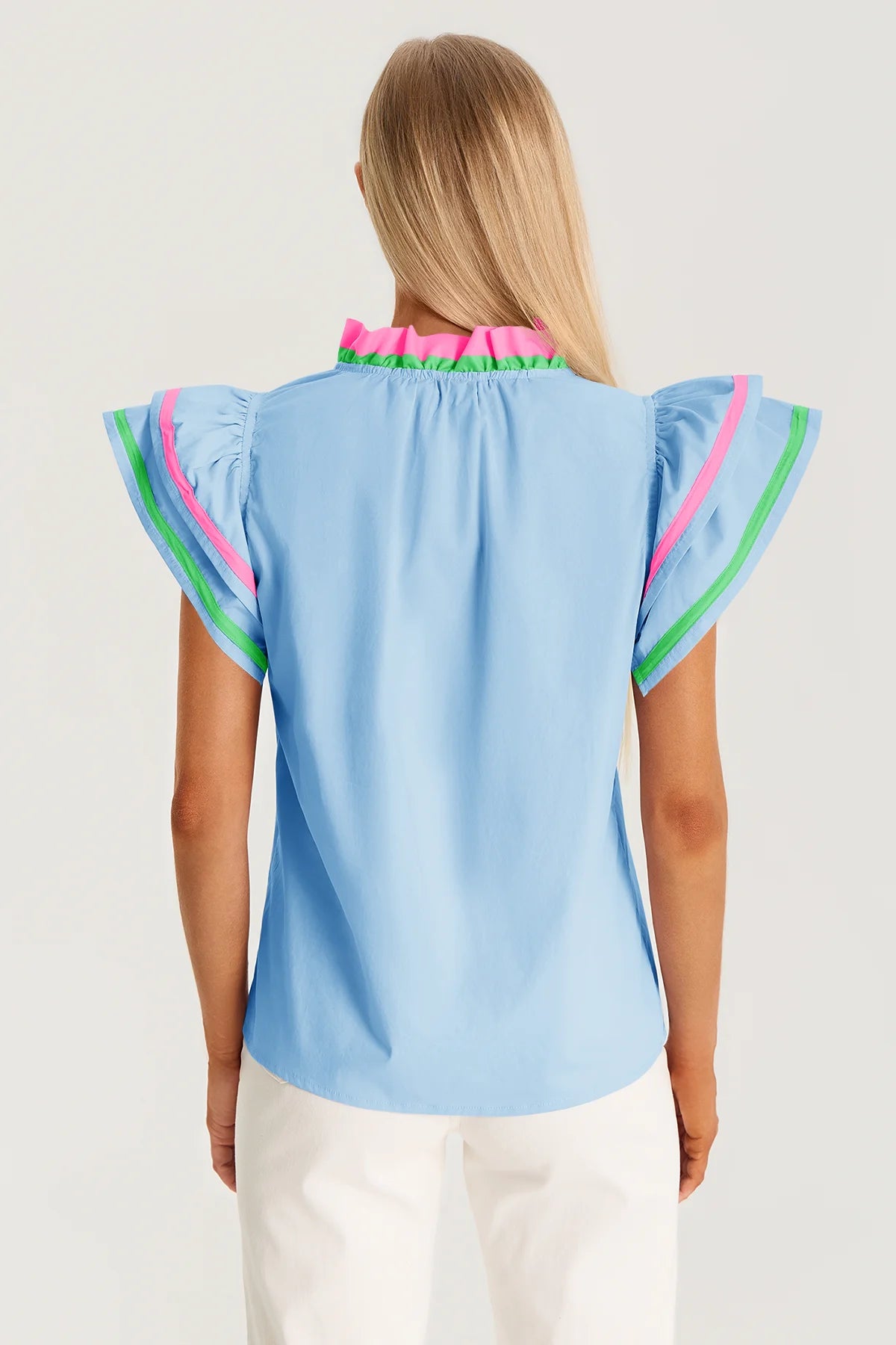 Womens Sky Blue Color Block Blouses | Cicy Bell