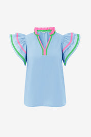 Womens Sky Blue Color Block Blouses | Cicy Bell