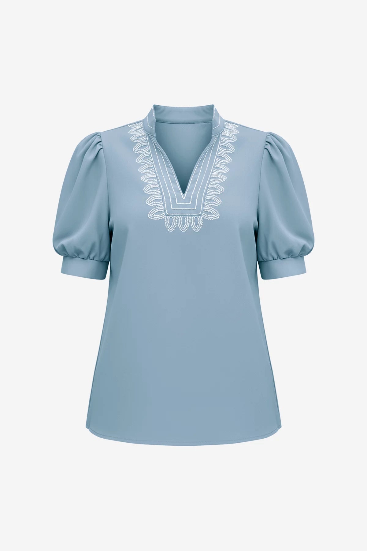 Womens Sky Blue Puff Short Sleeve Blouses | CicyBell