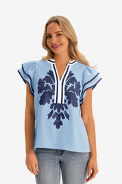 Womens Sky Blue Ruffle Blouses 1
