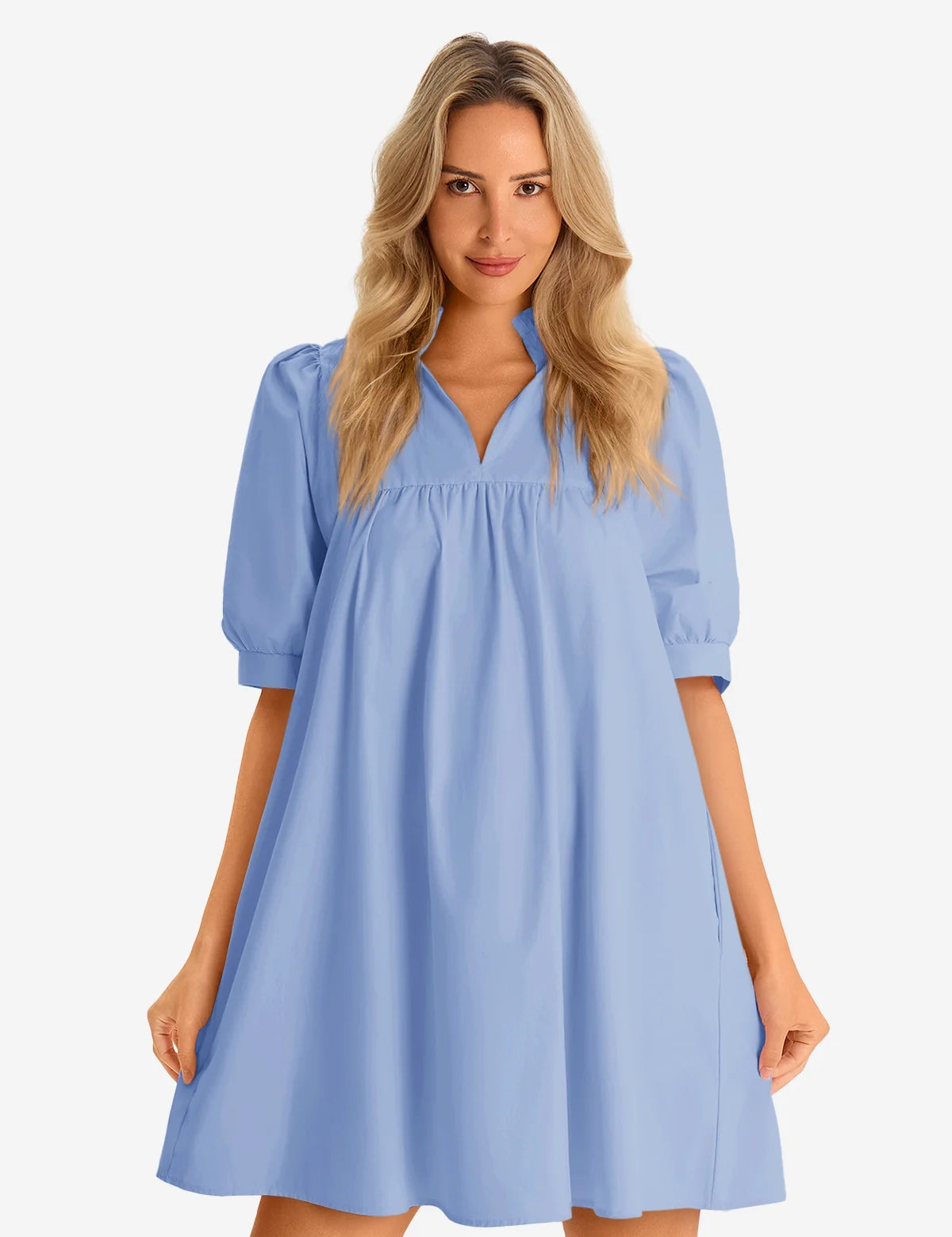 Womens Sky Blue V Neck Dress 1