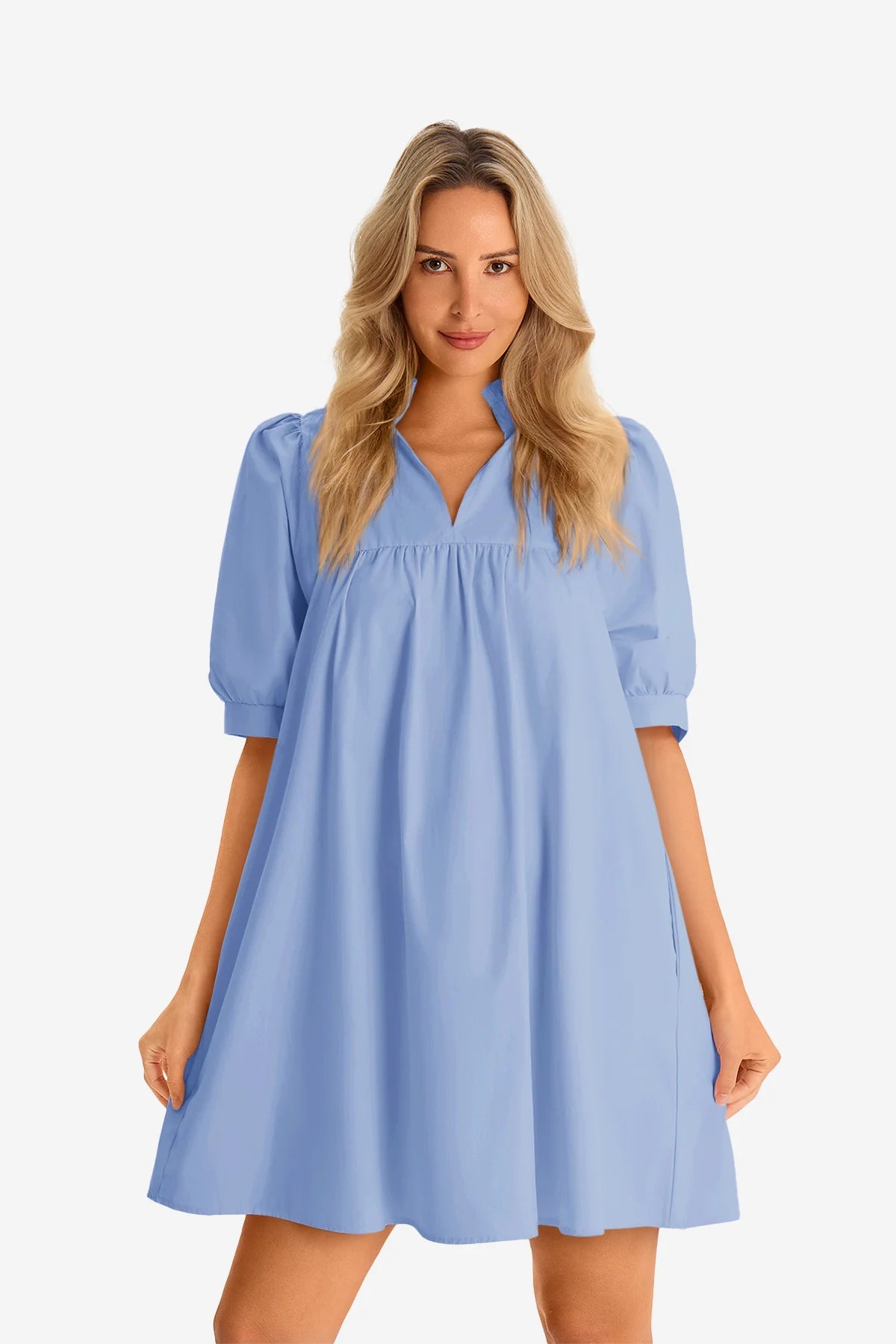 Womens Sky Blue V Neck Dress 1