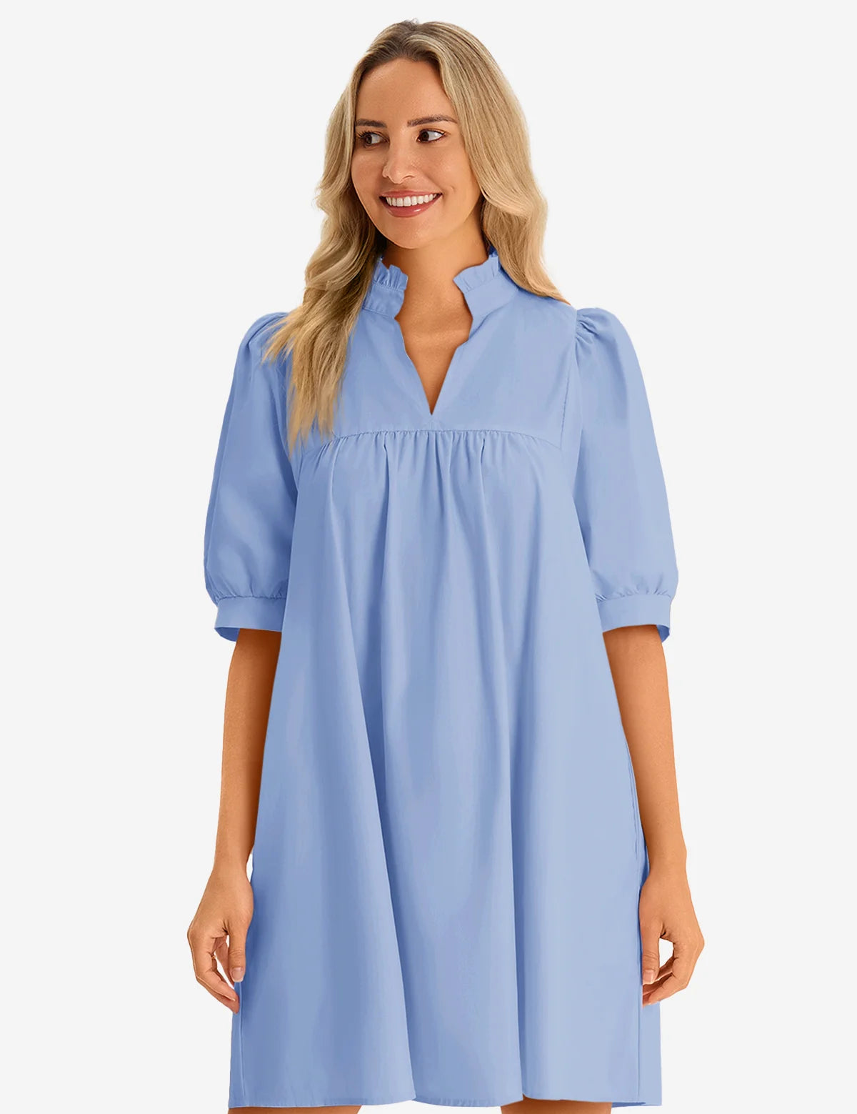 Womens Sky Blue V Neck Dress 2