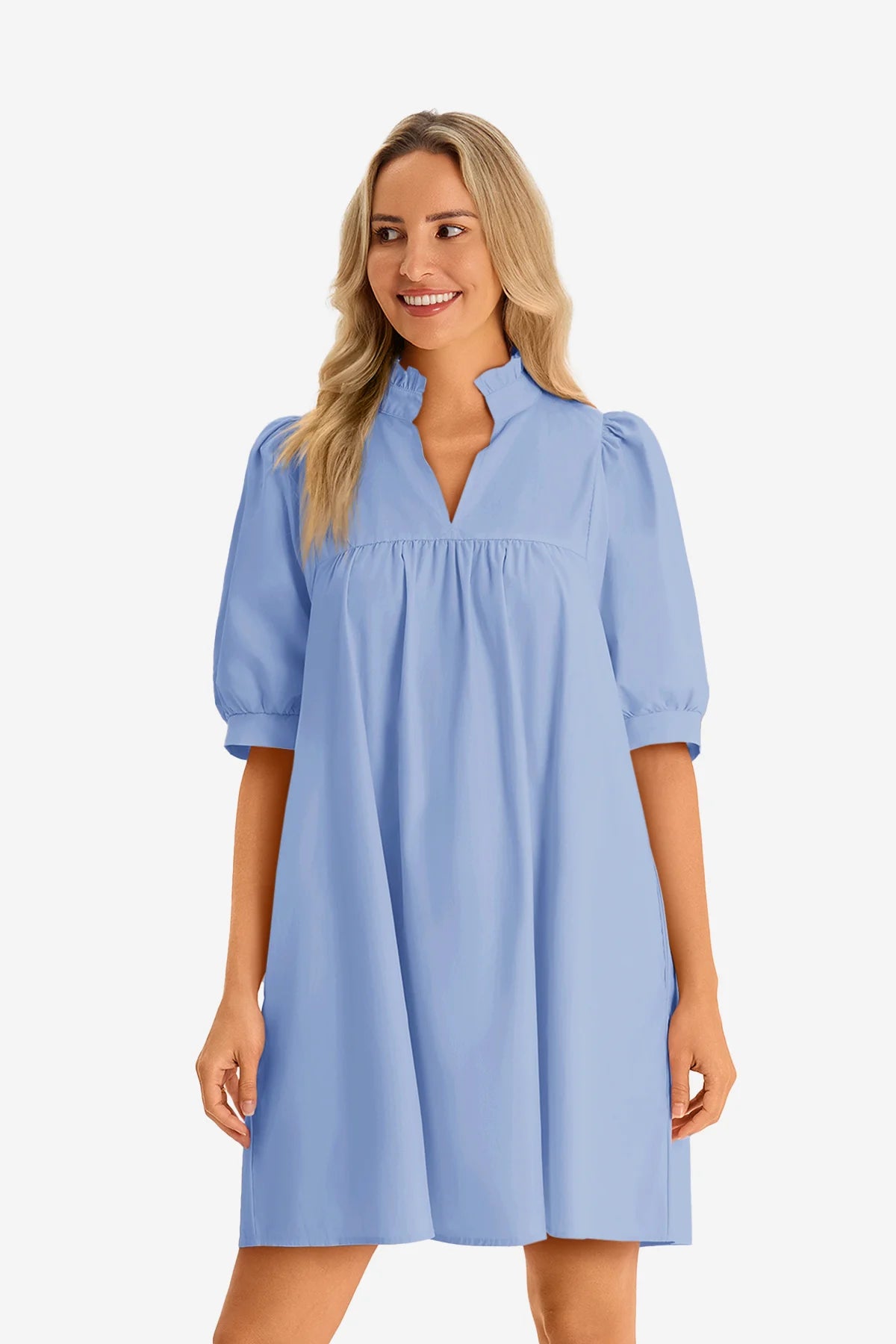 Womens Sky Blue V Neck Dress 2