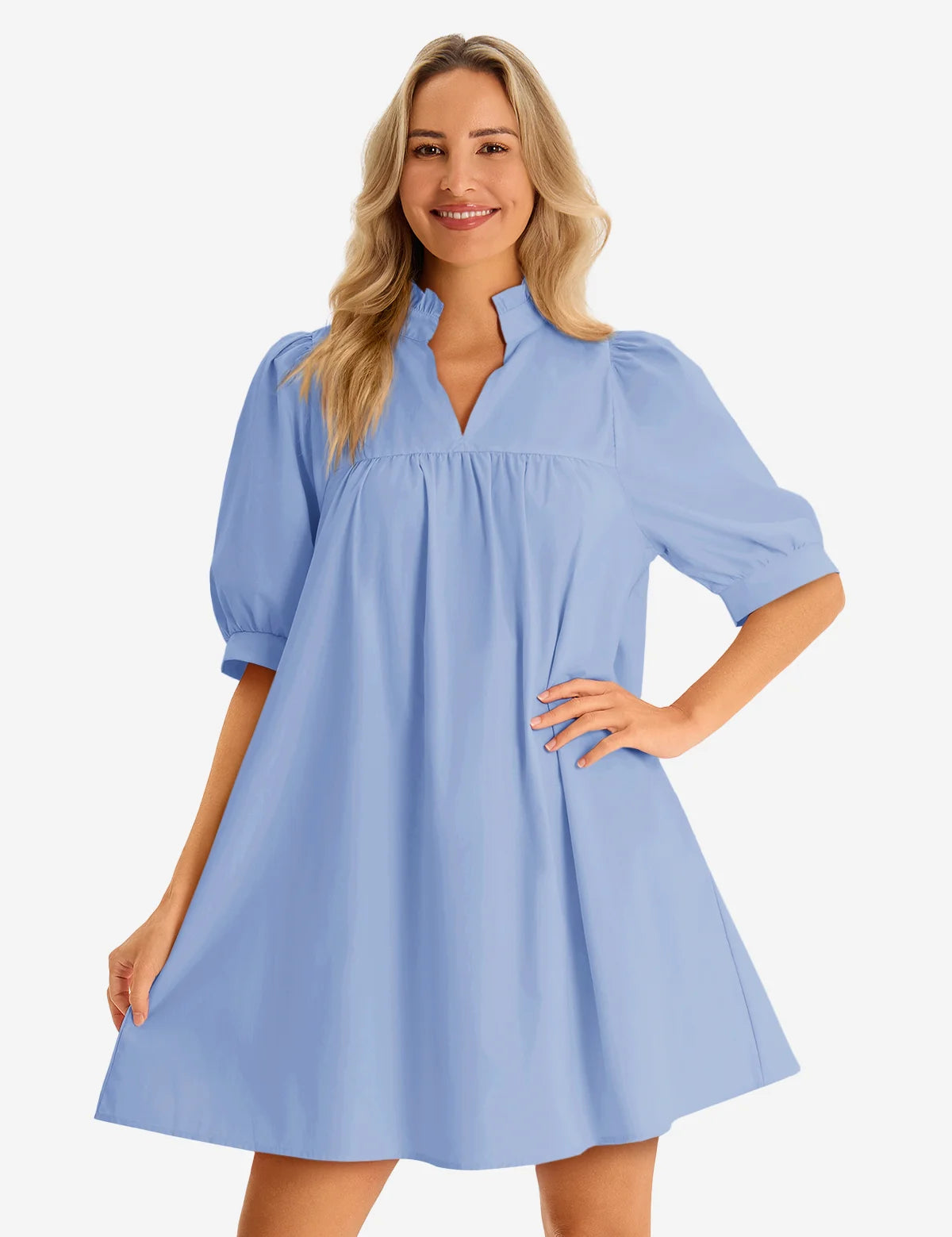 Womens Sky Blue V Neck Dress 3