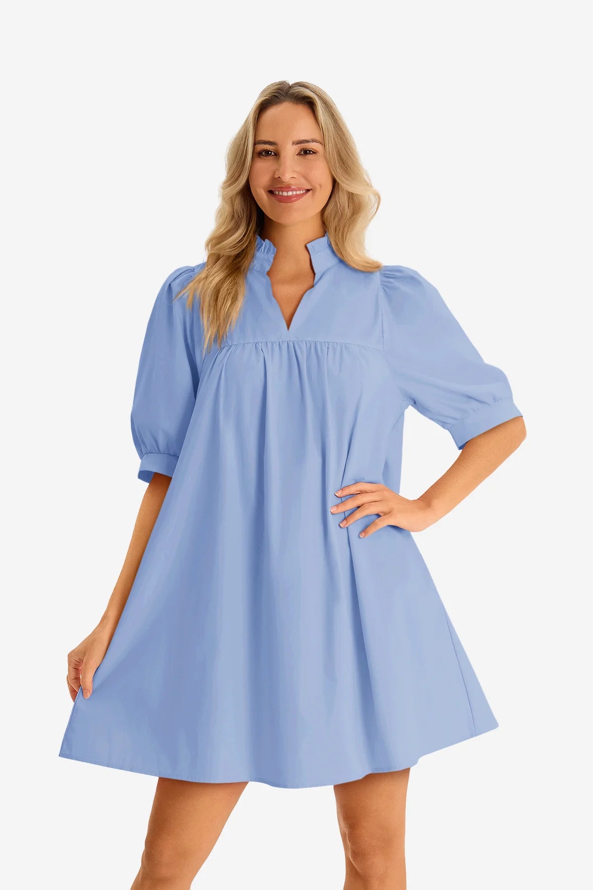 Womens Sky Blue V Neck Dress 3