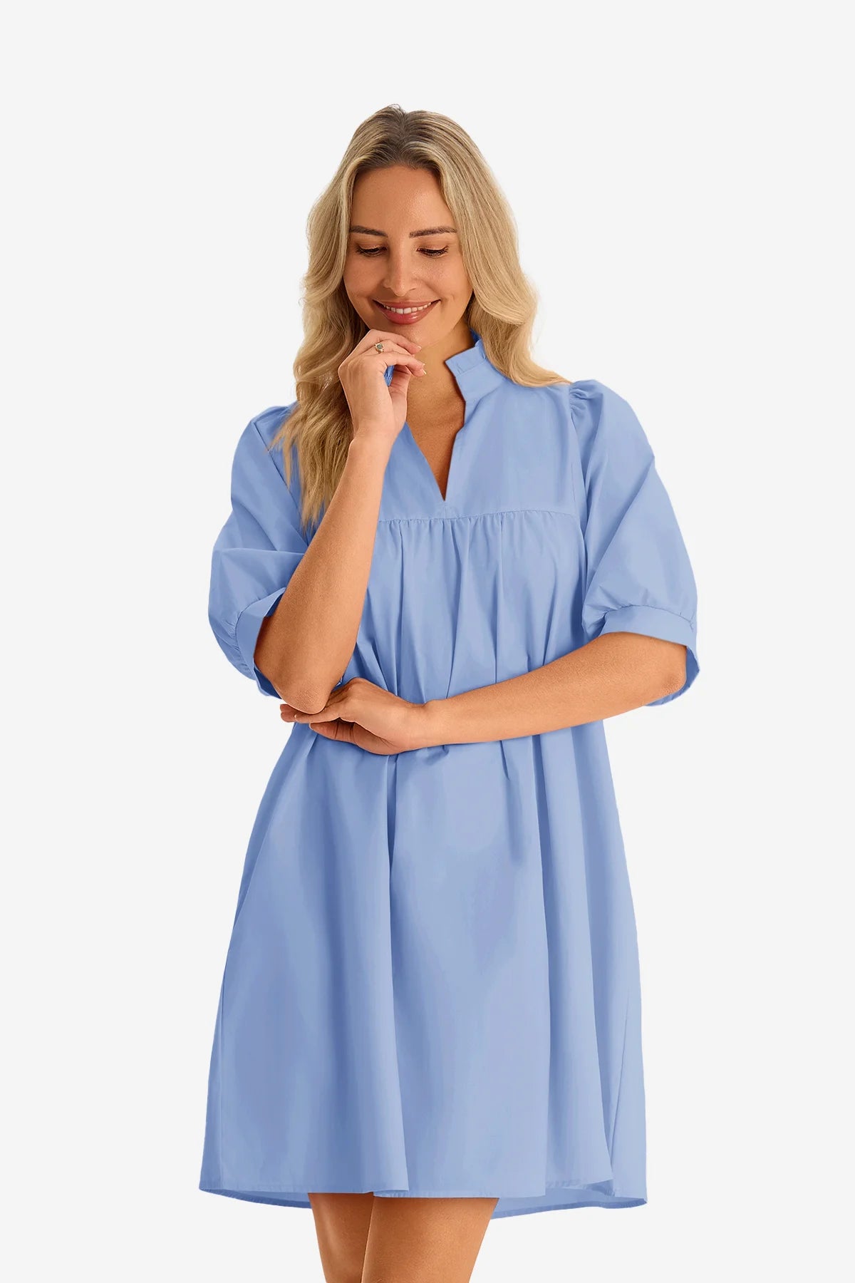 Womens Sky Blue V Neck Dress | CicyBell