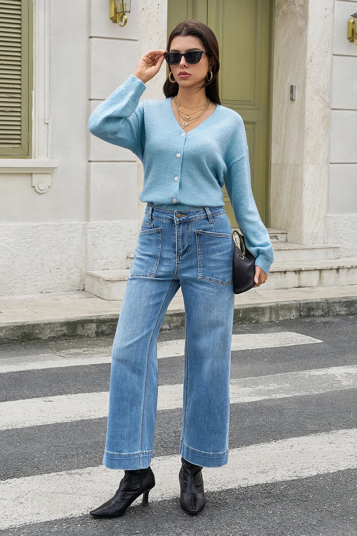 Womens SkyBlue High Waisted Jeans 3