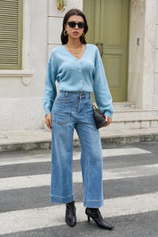 Womens Sky Blue Cropped High Waisted Jeans | CicyBell