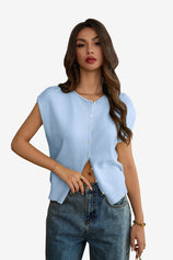 Womens Sky Blue Cap Sleeve Sweater Vest