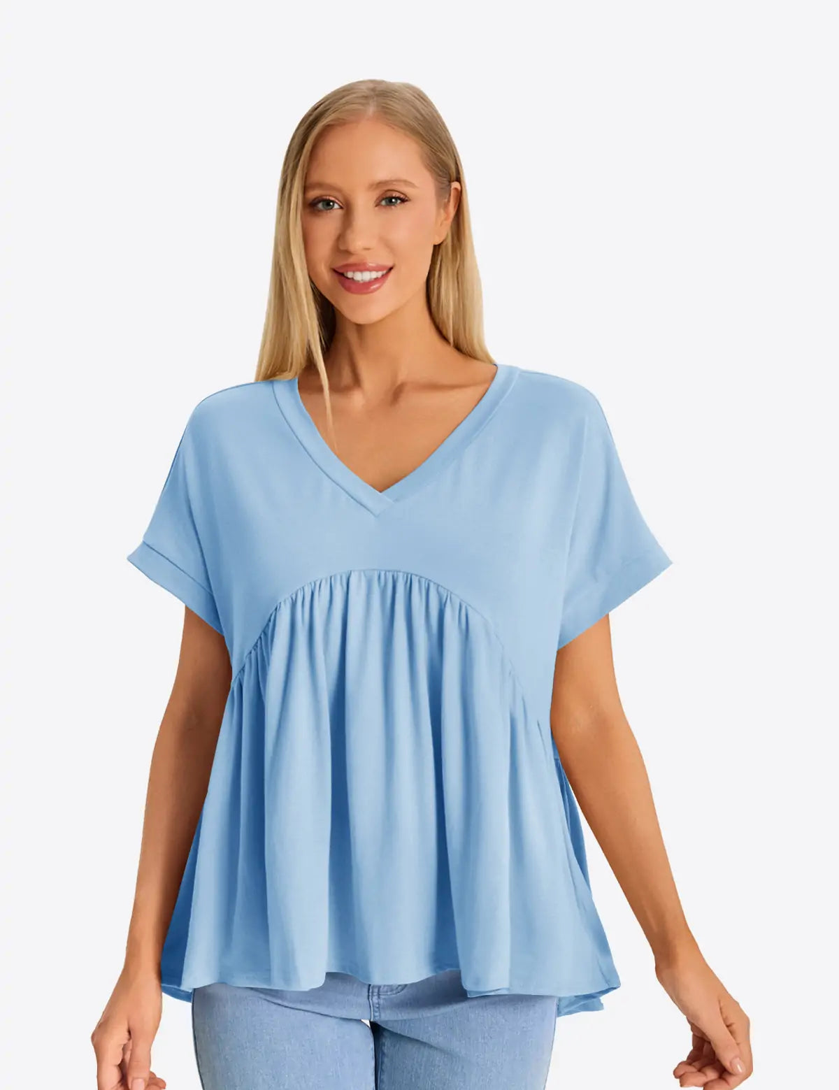 Womens Sky Blue Summer Peplum Tops 1